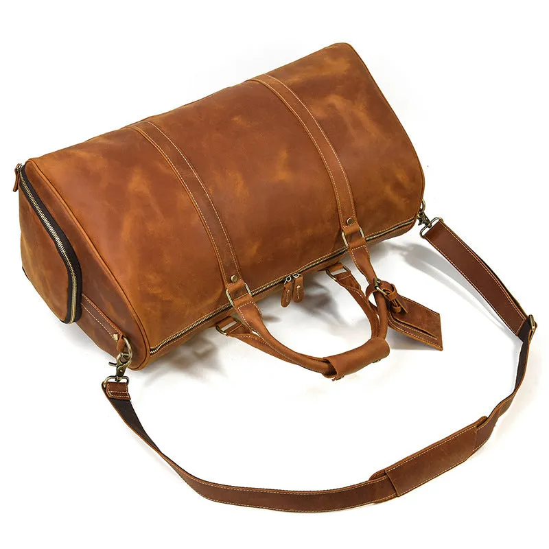 Full Grain Leather Duffle Bag With Shoe Compartment Mens Travel Bag