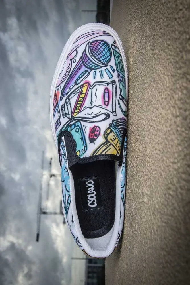 Funky Culture Pattern Print Canvas Ladies Slip On Low-Top Sneaker