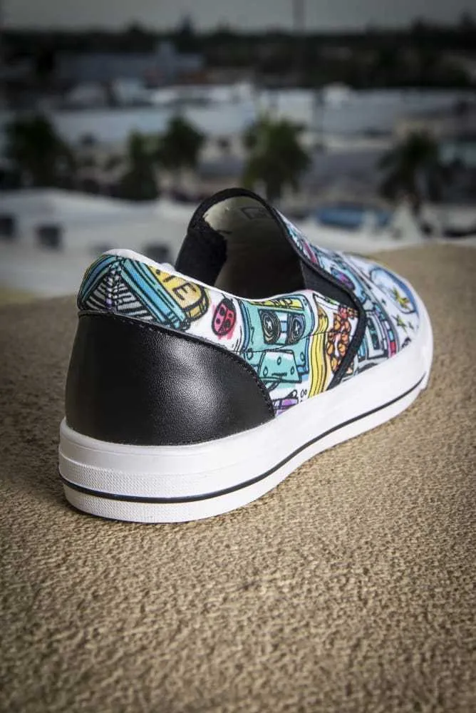 Funky Culture Pattern Print Canvas Ladies Slip On Low-Top Sneaker