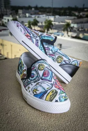 Funky Culture Pattern Print Canvas Ladies Slip On Low-Top Sneaker