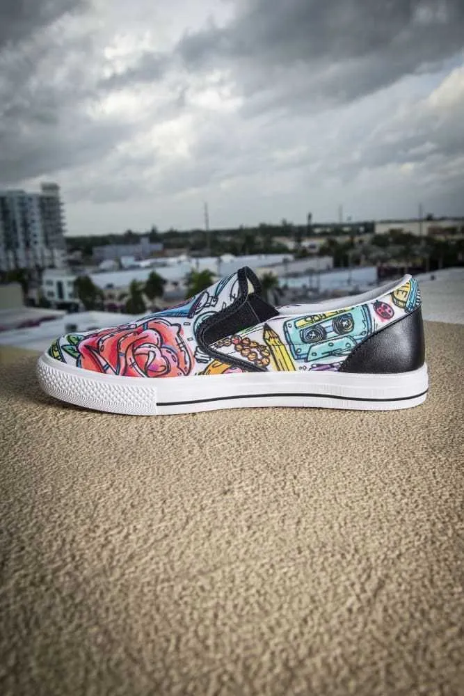 Funky Culture Pattern Print Canvas Ladies Slip On Low-Top Sneaker