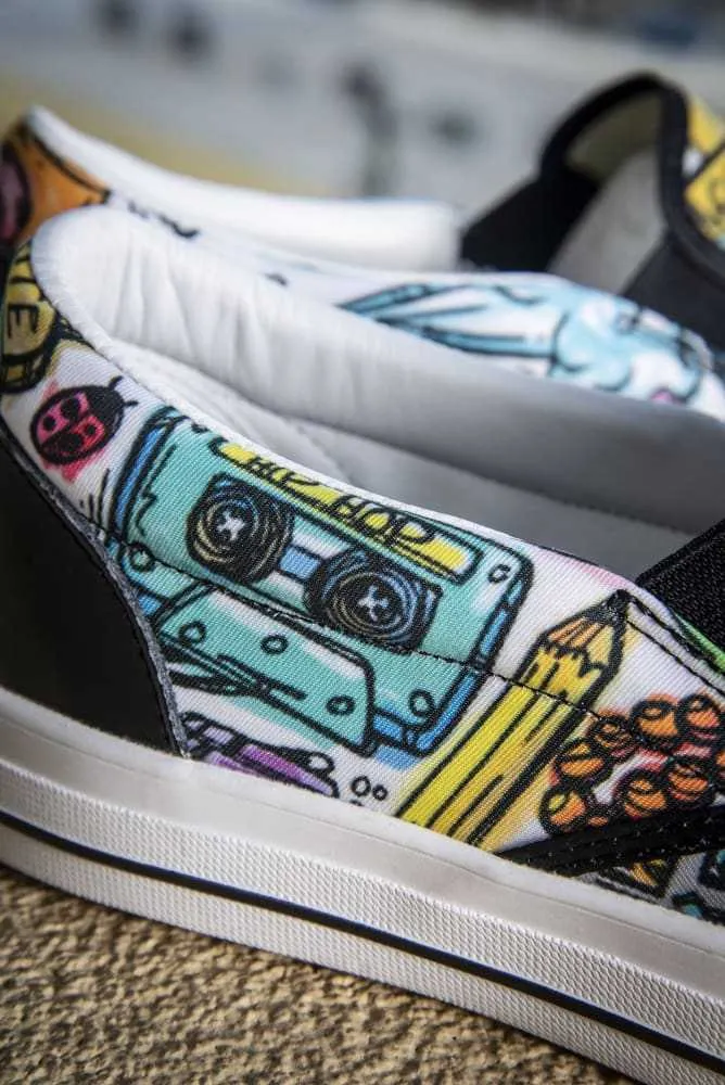 Funky Culture Pattern Print Canvas Ladies Slip On Low-Top Sneaker