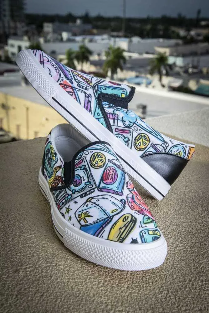 Funky Culture Pattern Print Canvas Ladies Slip On Low-Top Sneaker