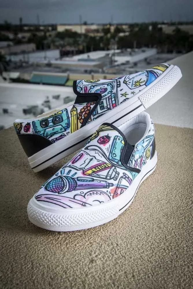 Funky Culture Pattern Print Canvas Ladies Slip On Low-Top Sneaker