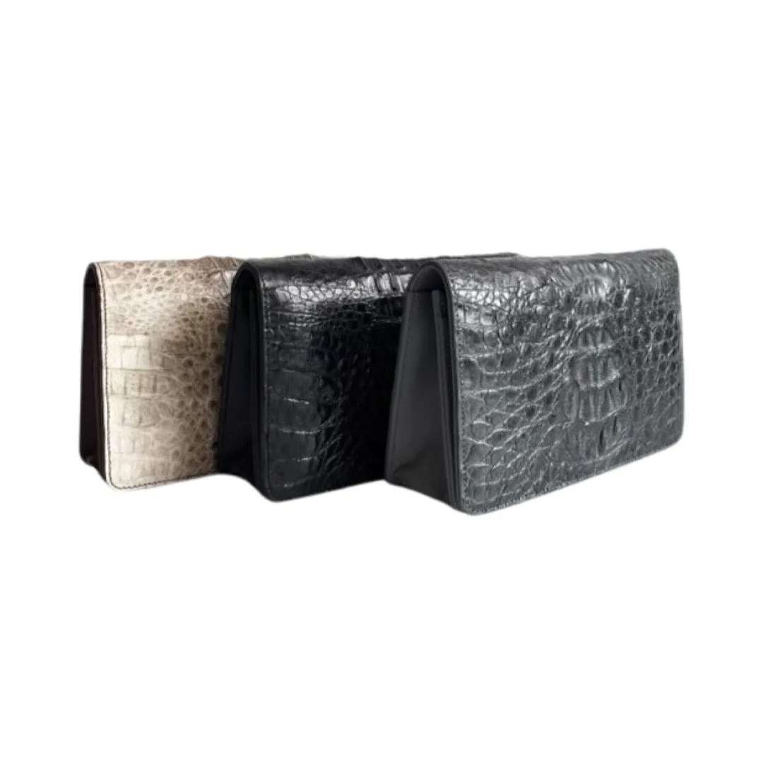 Genuine Crocodile Clutch in natural cream 8"L X 5"H