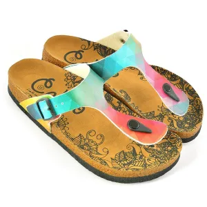Green & Red Abstract T-Strap Sandal CAL522