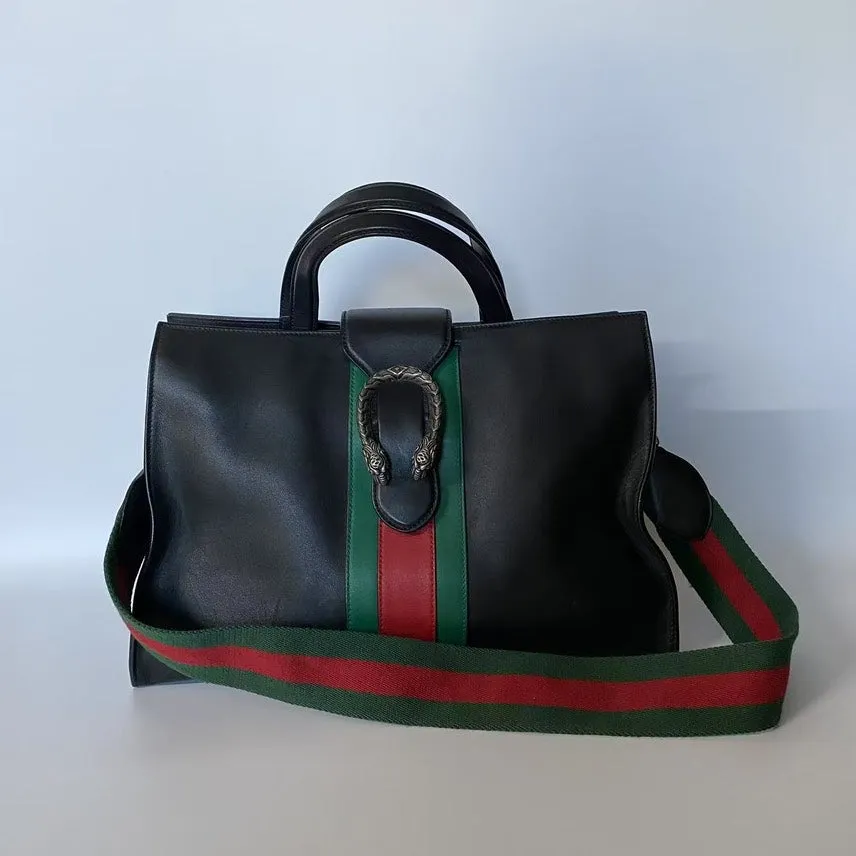 Gucci Dionysus Black Leather Tote Bag