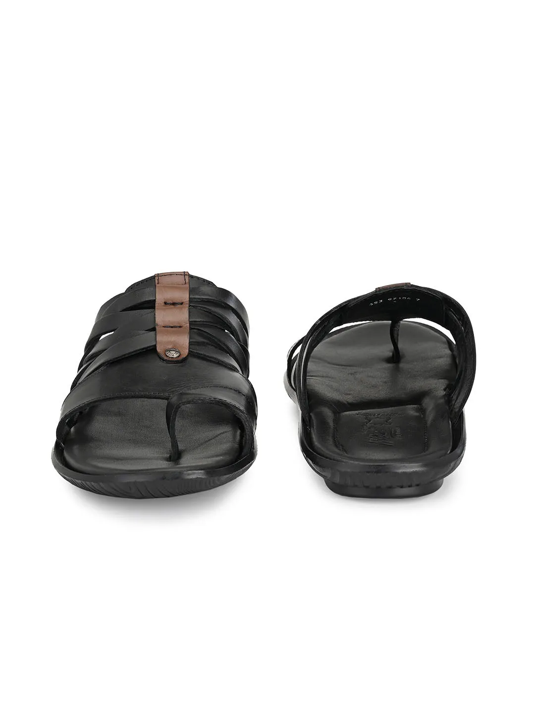 HITZ97106 Men's Black Leather Daily Wear Open Slipper
