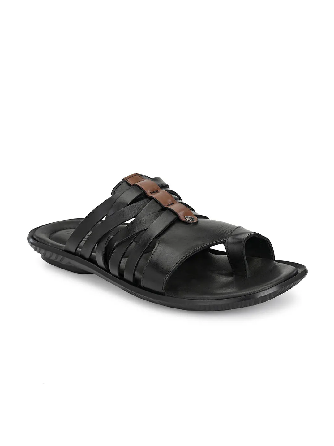 HITZ97106 Men's Black Leather Daily Wear Open Slipper