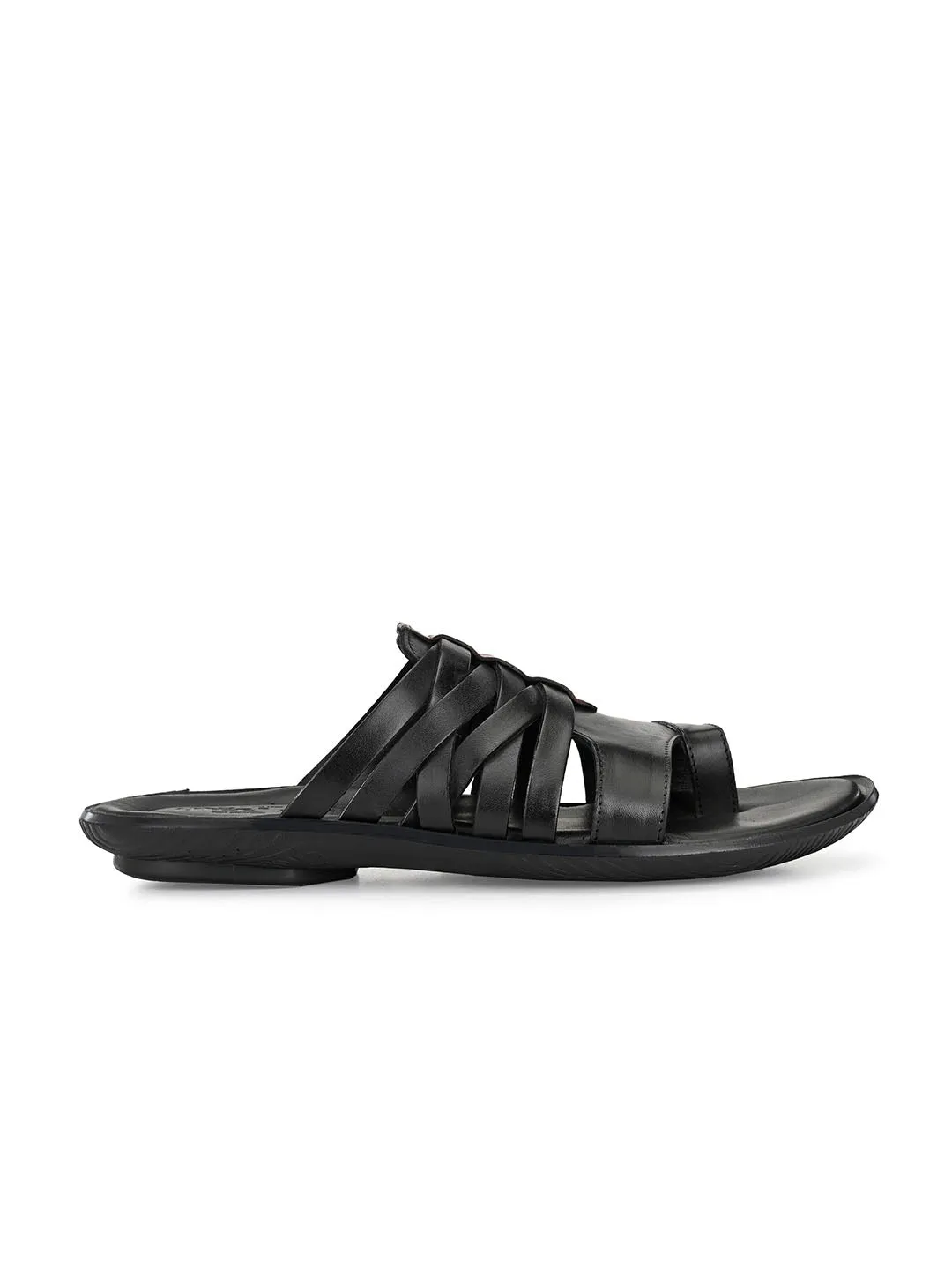 HITZ97106 Men's Black Leather Daily Wear Open Slipper