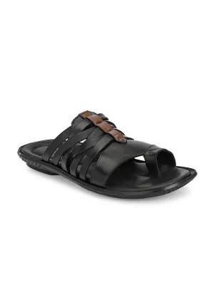 HITZ97106 Men's Black Leather Daily Wear Open Slipper