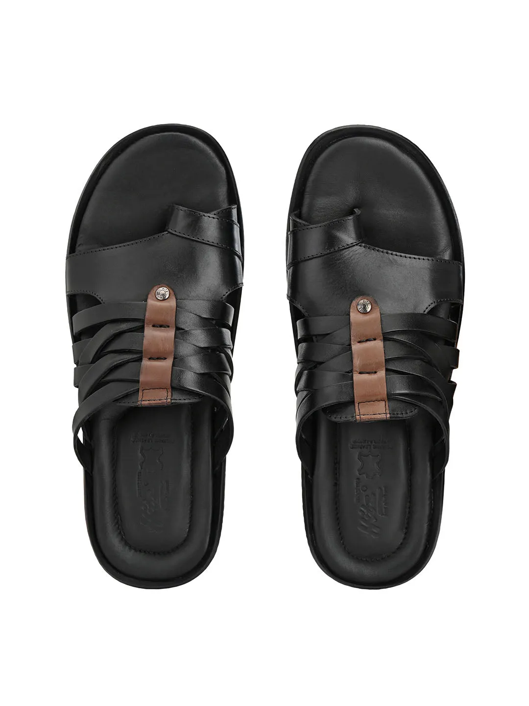 HITZ97106 Men's Black Leather Daily Wear Open Slipper