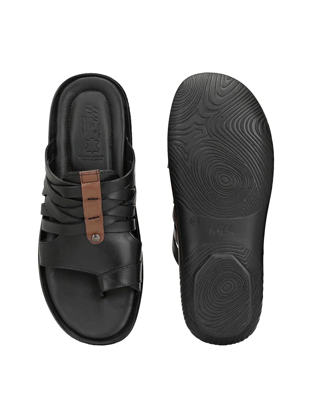 HITZ97106 Men's Black Leather Daily Wear Open Slipper