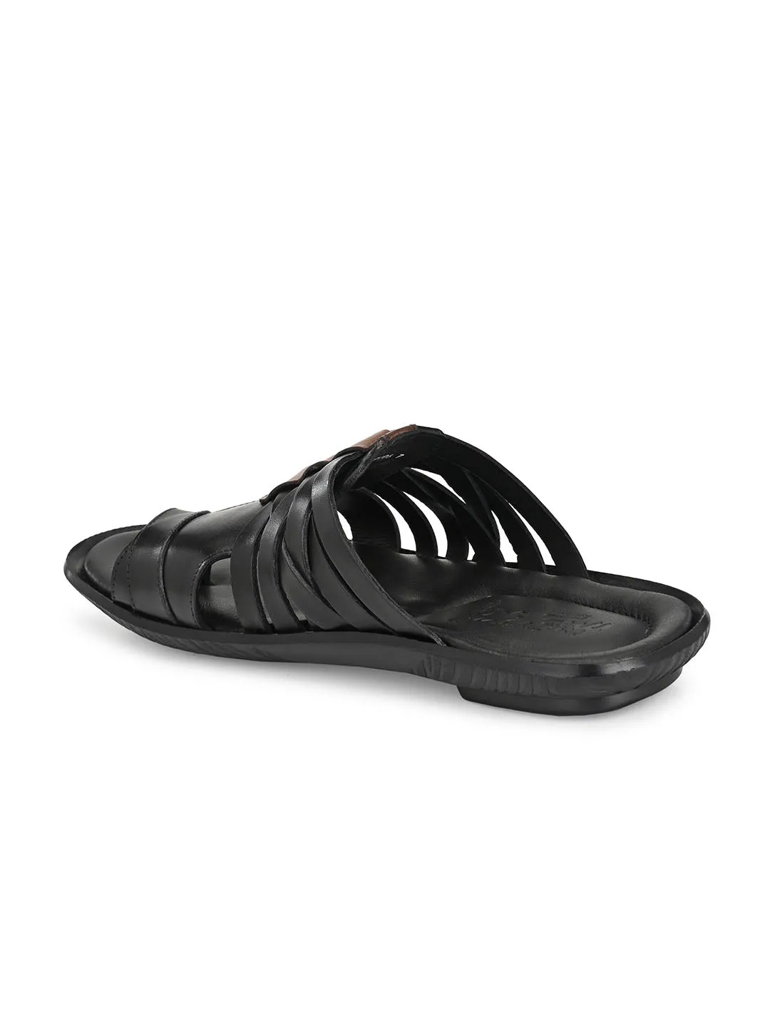 HITZ97106 Men's Black Leather Daily Wear Open Slipper