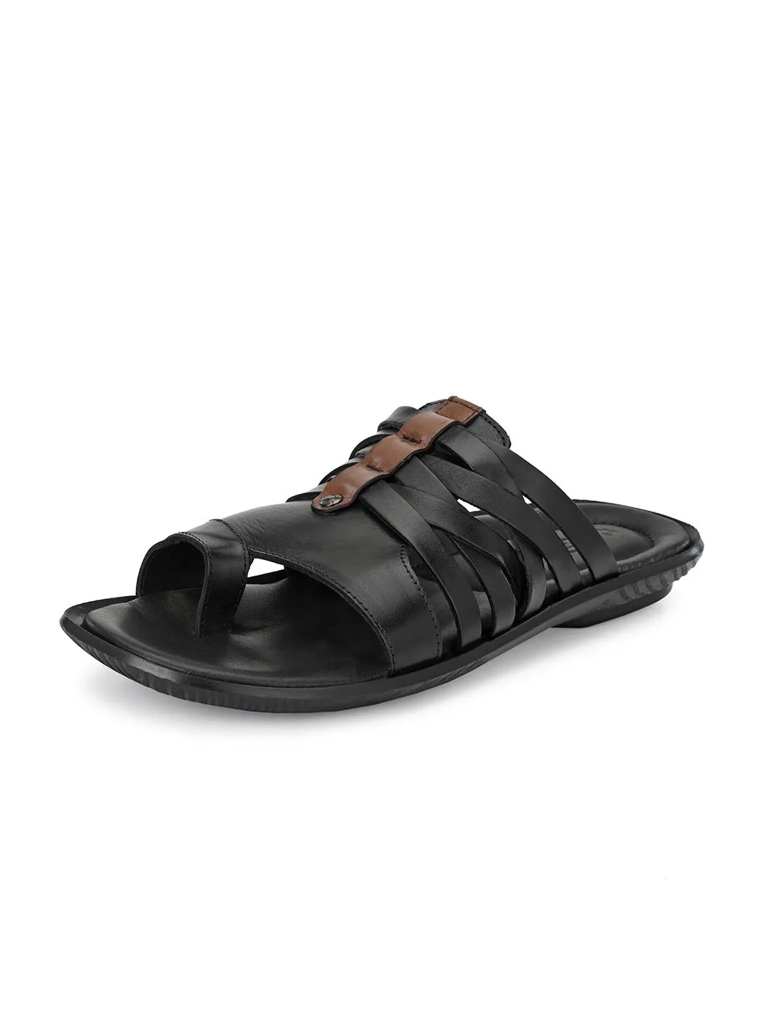 HITZ97106 Men's Black Leather Daily Wear Open Slipper
