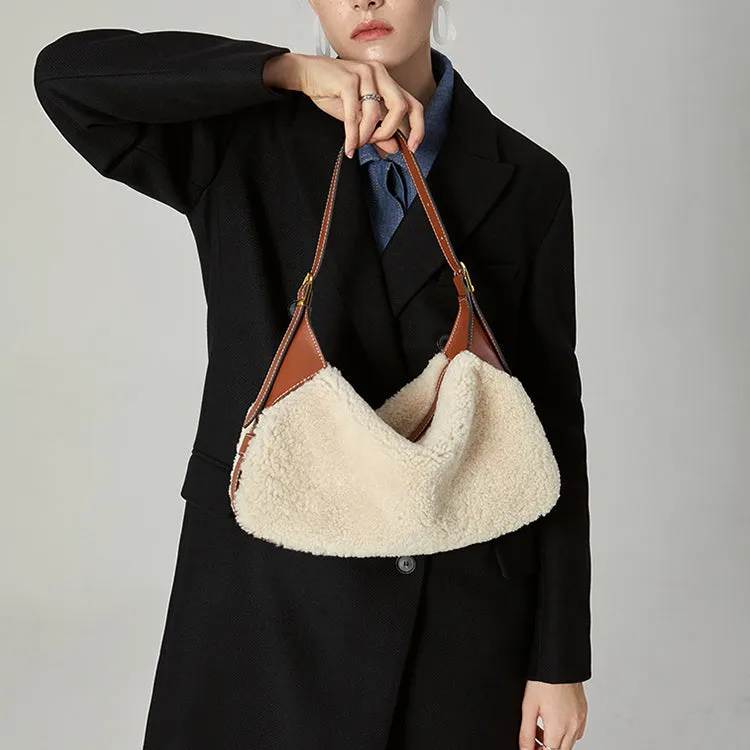Hobo Womens Faux Fur Handbag Fluffy Shoulder Bag For Ladies