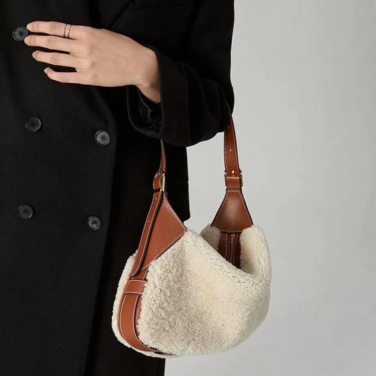 Hobo Womens Faux Fur Handbag Fluffy Shoulder Bag For Ladies