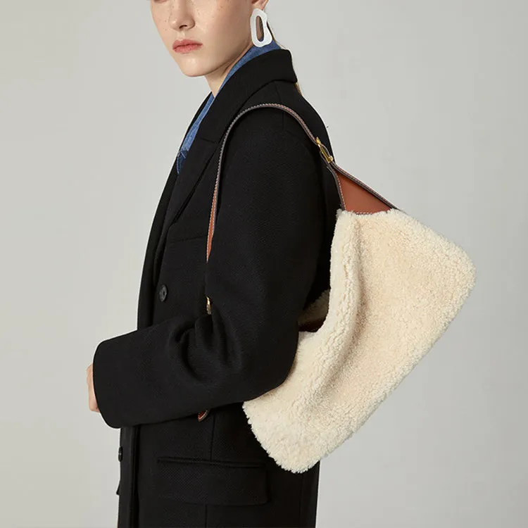 Hobo Womens Faux Fur Handbag Fluffy Shoulder Bag For Ladies
