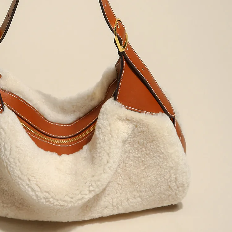 Hobo Womens Faux Fur Handbag Fluffy Shoulder Bag For Ladies