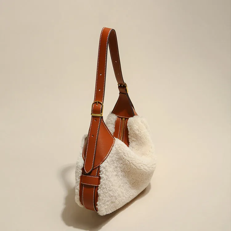 Hobo Womens Faux Fur Handbag Fluffy Shoulder Bag For Ladies