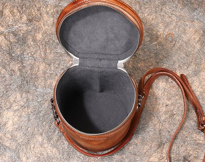 Ladies Genuine Leather Bucket Handbags Small Shoulder Bags Purses for Women