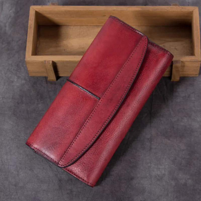 Ladies Trifold Clutch Wallet Handmade Leather Wallets for Women