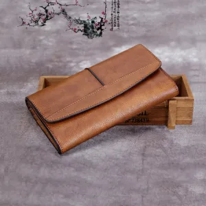 Ladies Trifold Clutch Wallet Handmade Leather Wallets for Women