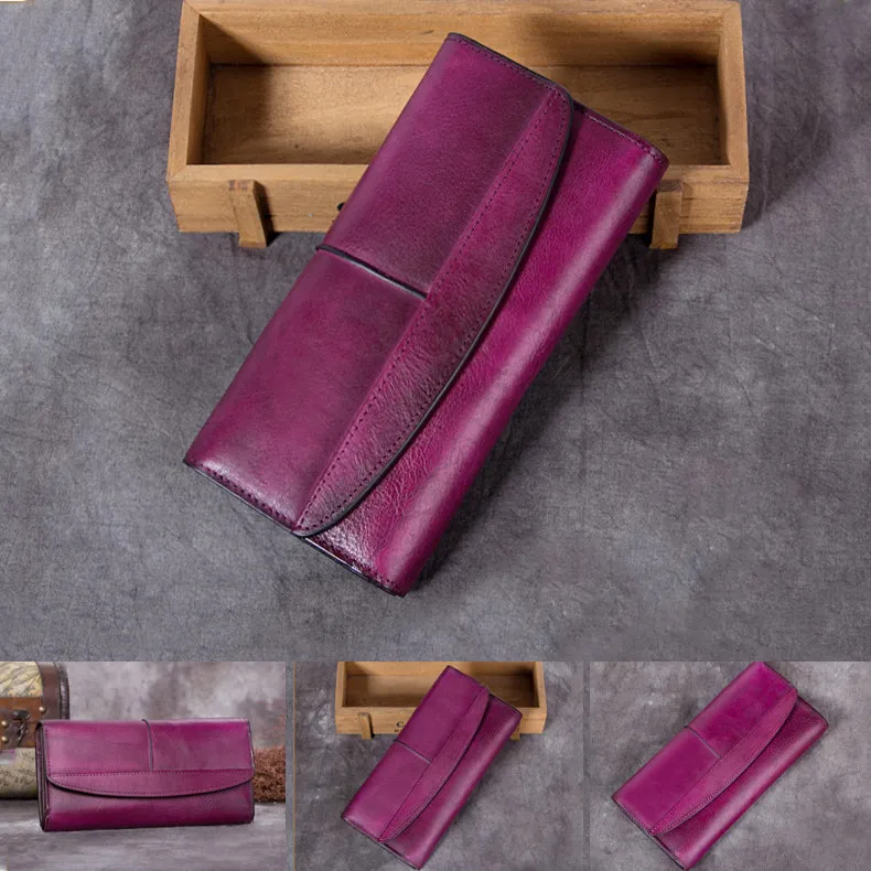 Ladies Trifold Clutch Wallet Handmade Leather Wallets for Women
