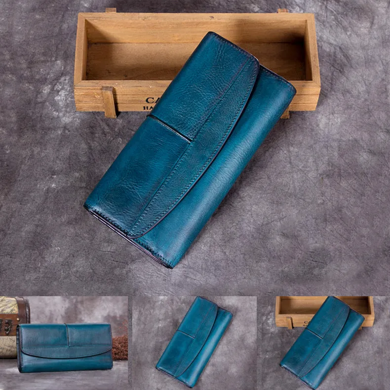 Ladies Trifold Clutch Wallet Handmade Leather Wallets for Women
