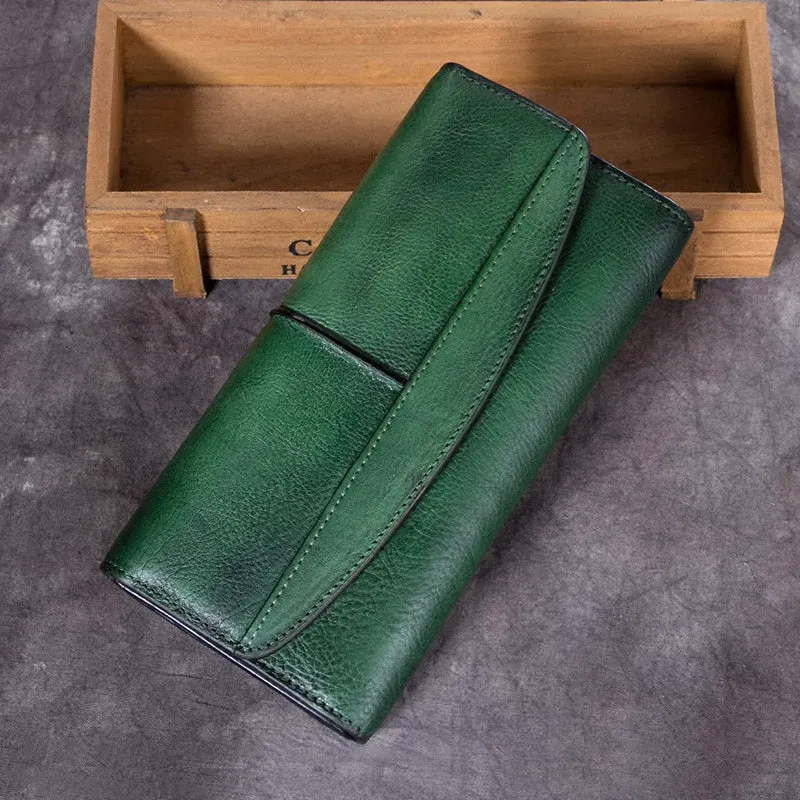 Ladies Trifold Clutch Wallet Handmade Leather Wallets for Women