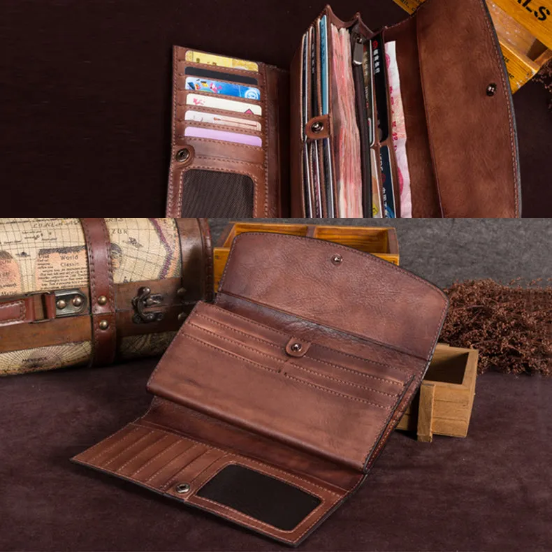 Ladies Trifold Clutch Wallet Handmade Leather Wallets for Women