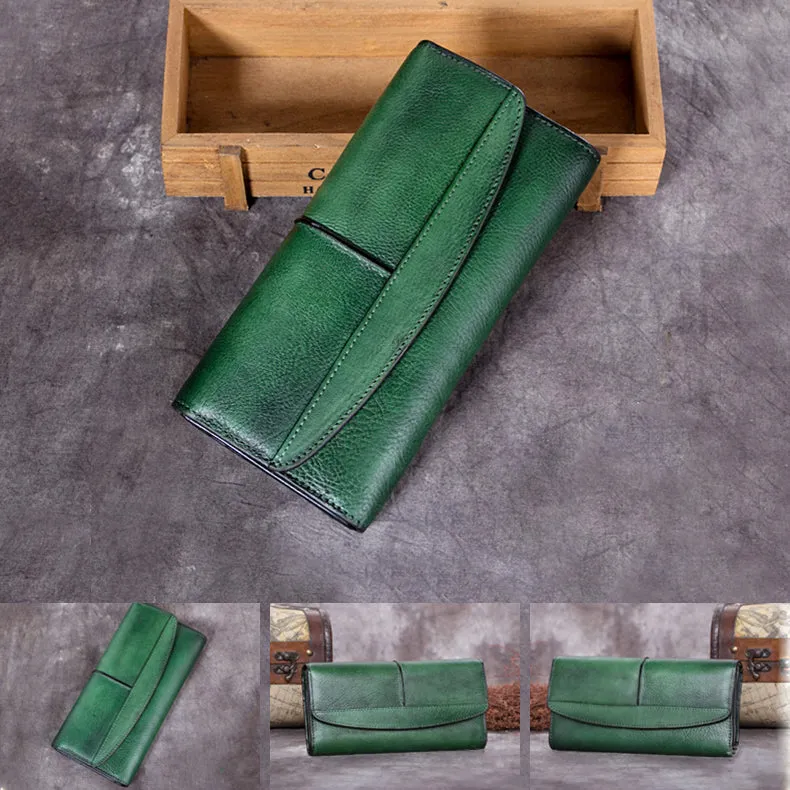 Ladies Trifold Clutch Wallet Handmade Leather Wallets for Women