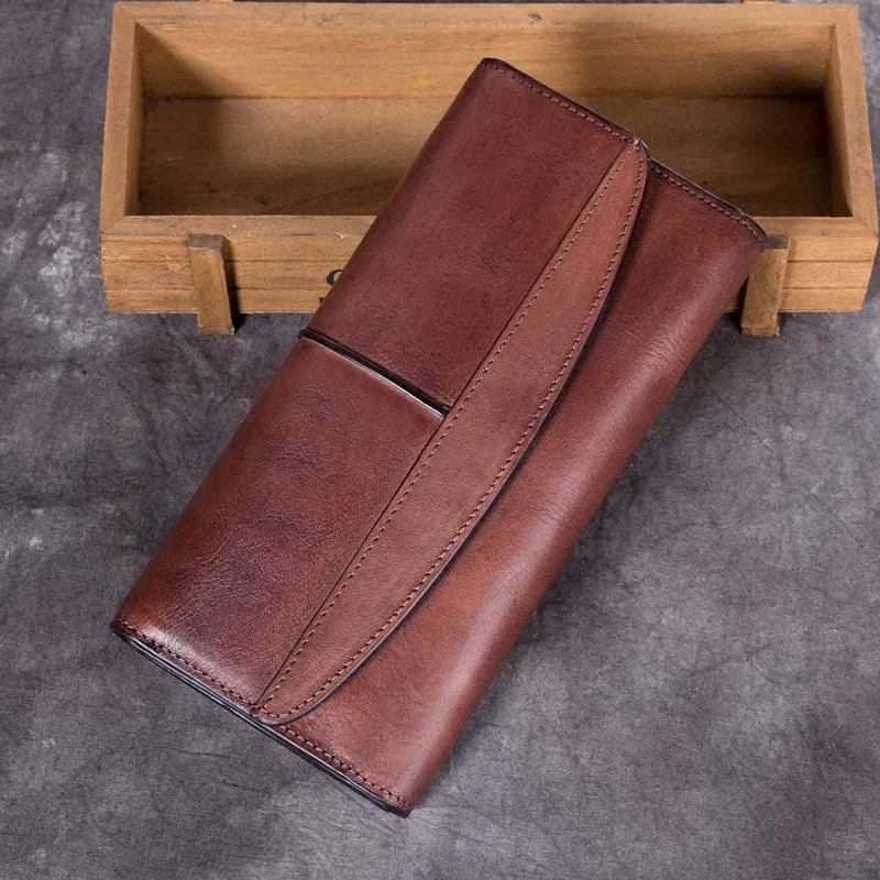 Ladies Trifold Clutch Wallet Handmade Leather Wallets for Women