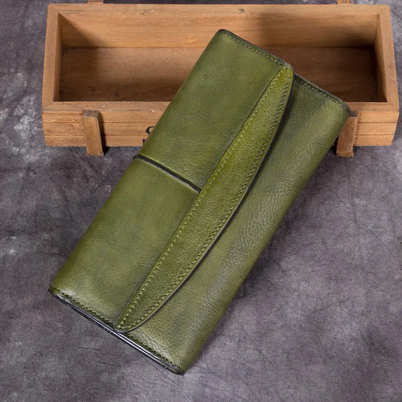 Ladies Trifold Clutch Wallet Handmade Leather Wallets for Women