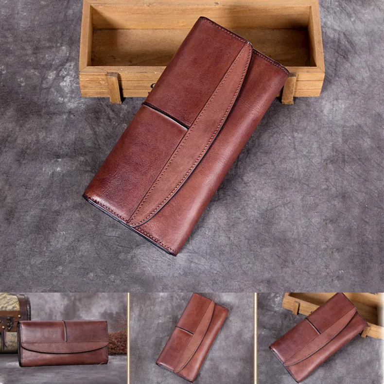 Ladies Trifold Clutch Wallet Handmade Leather Wallets for Women