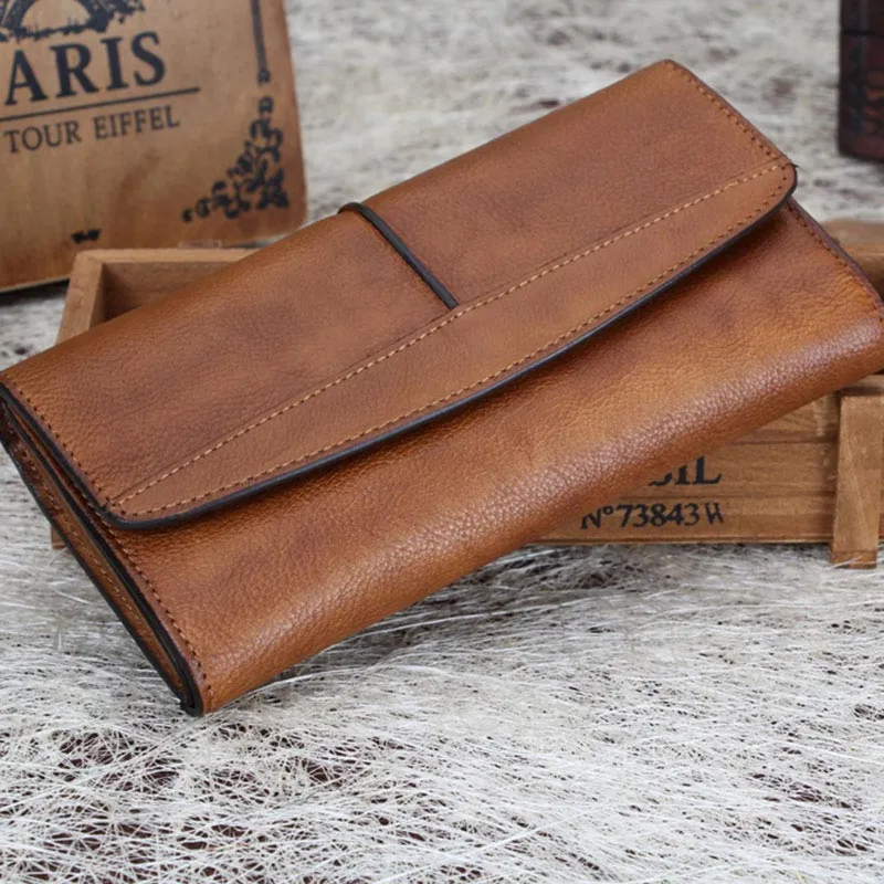 Ladies Trifold Clutch Wallet Handmade Leather Wallets for Women