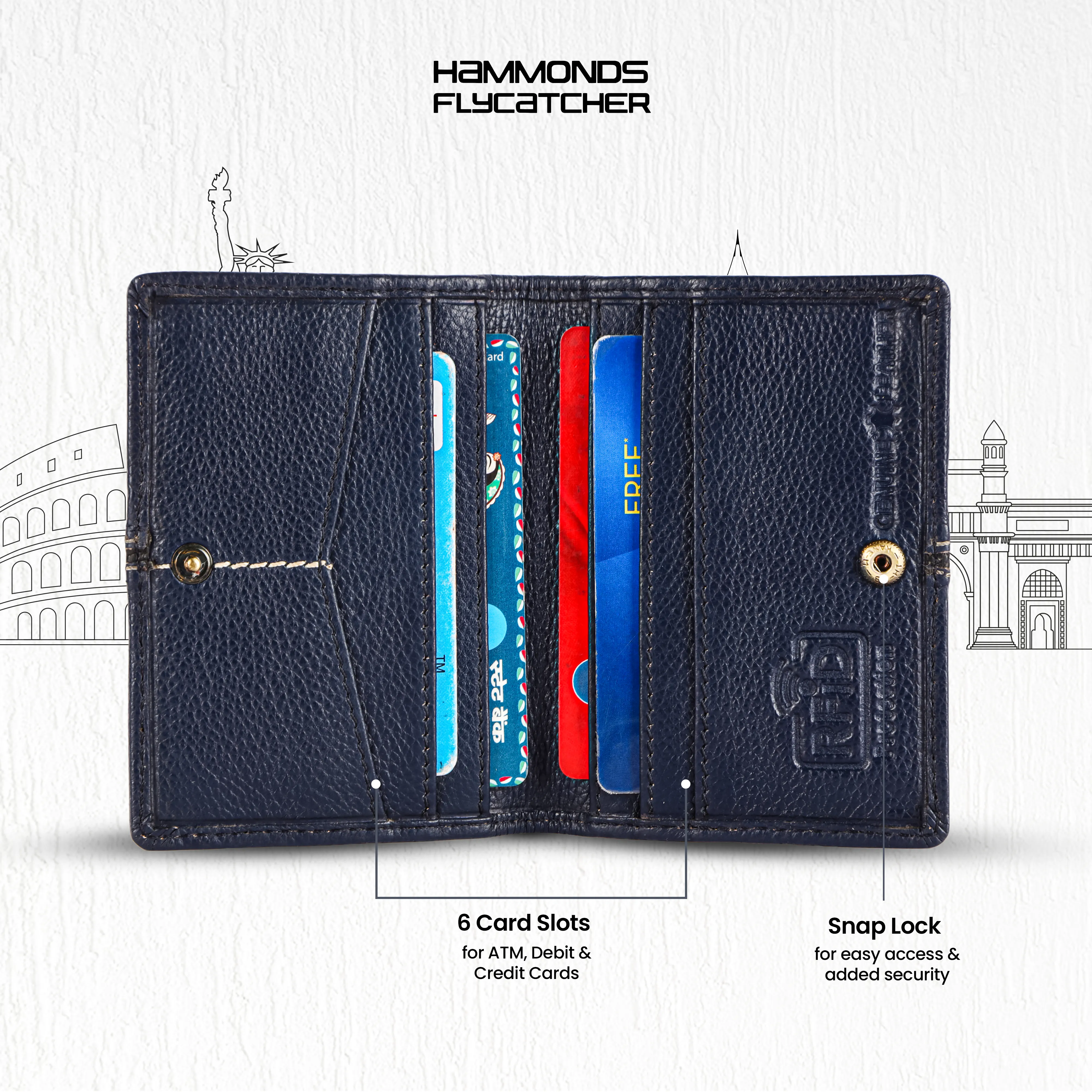 Leather Card Holder Wallet for Men and Women - Genuine Leather - Slim - RFID Protected - 6 Slots for ATM Credit/Debit Card