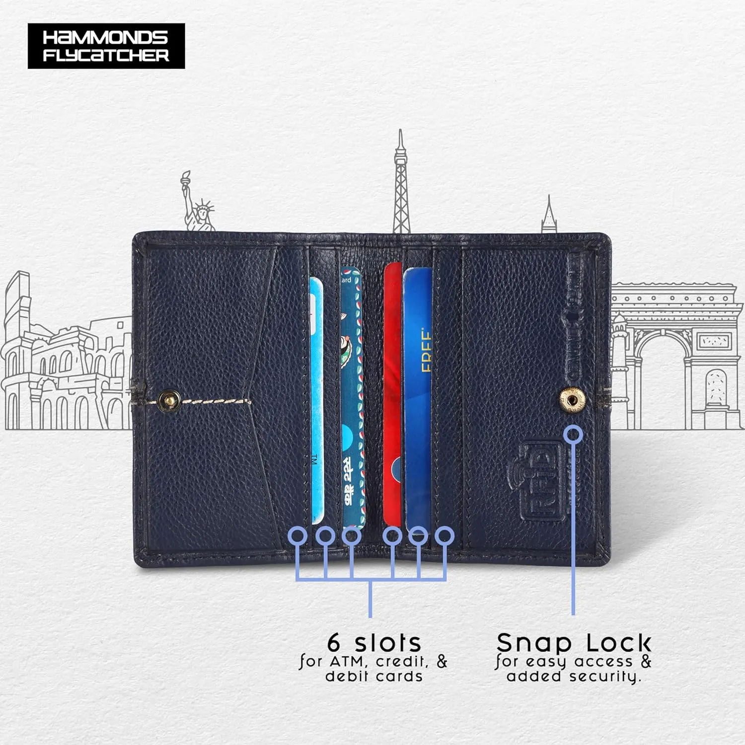 Leather Card Holder Wallet for Men and Women - Genuine Leather - Slim - RFID Protected - 6 Slots for ATM Credit/Debit Card