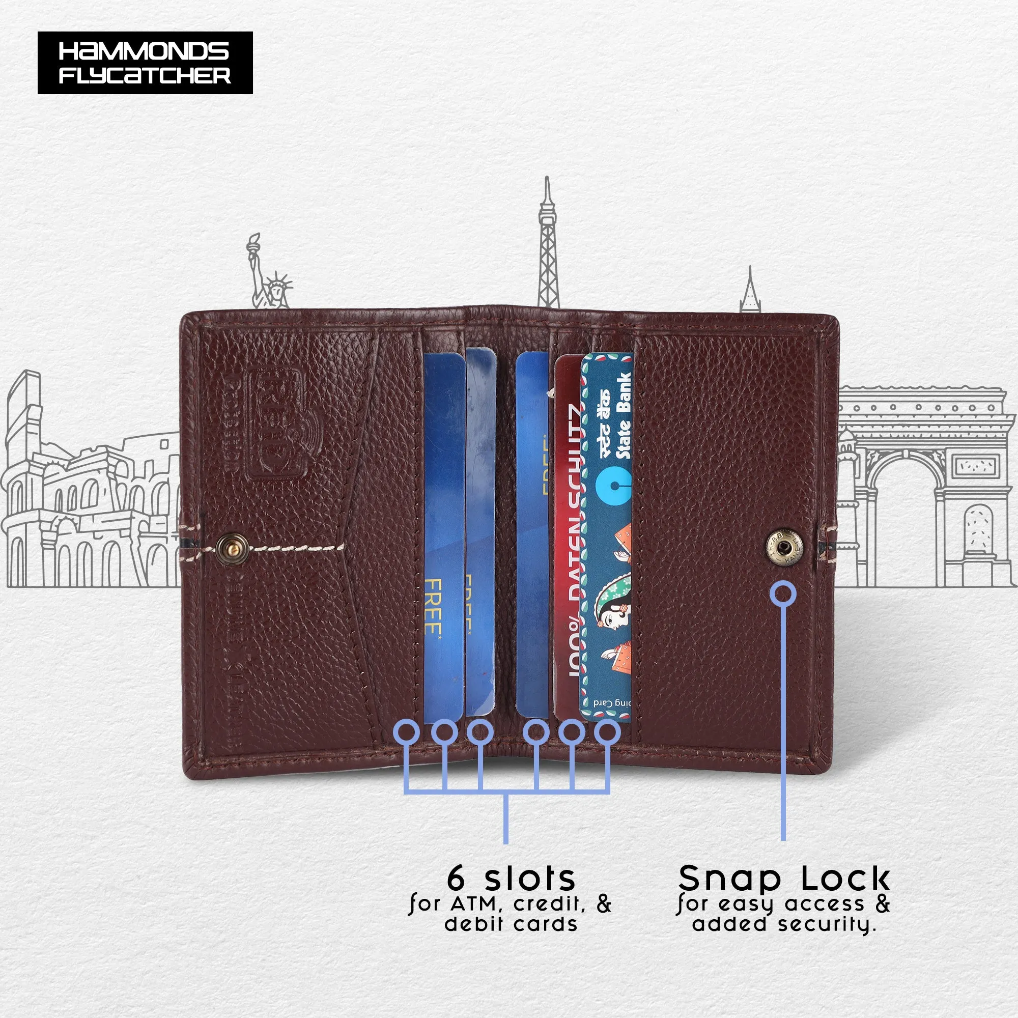 Leather Card Holder Wallet for Men and Women - Genuine Leather - Slim - RFID Protected - 6 Slots for ATM Credit/Debit Card