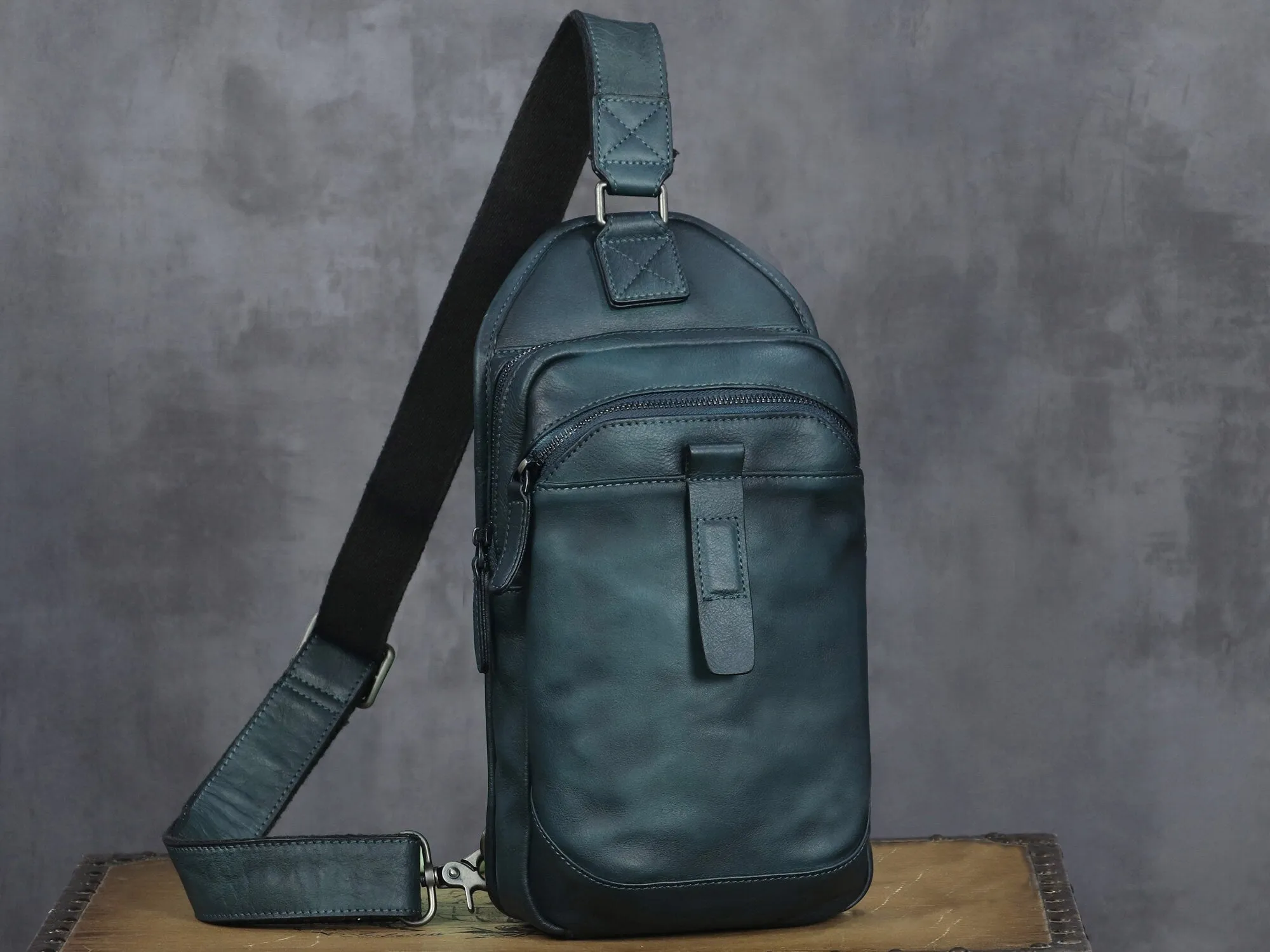 Leather Sling Bag Handmade Crossbody Chest Backpack