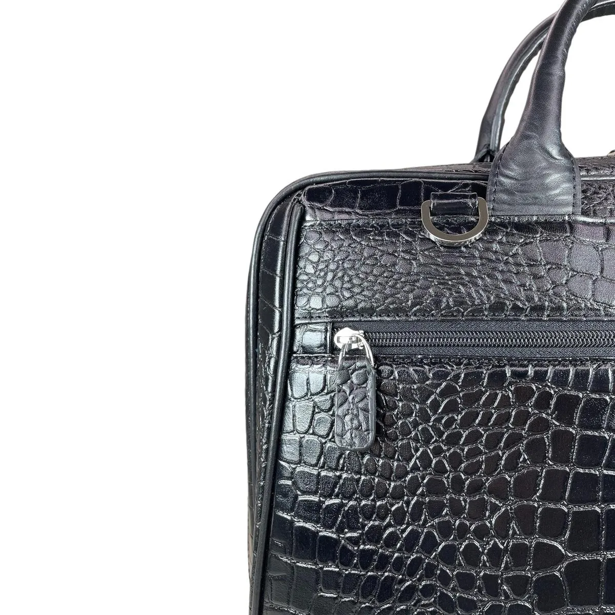 LeatherLuxe - Black Crocodile Style Leather Unisex Bag: Laptop Bag