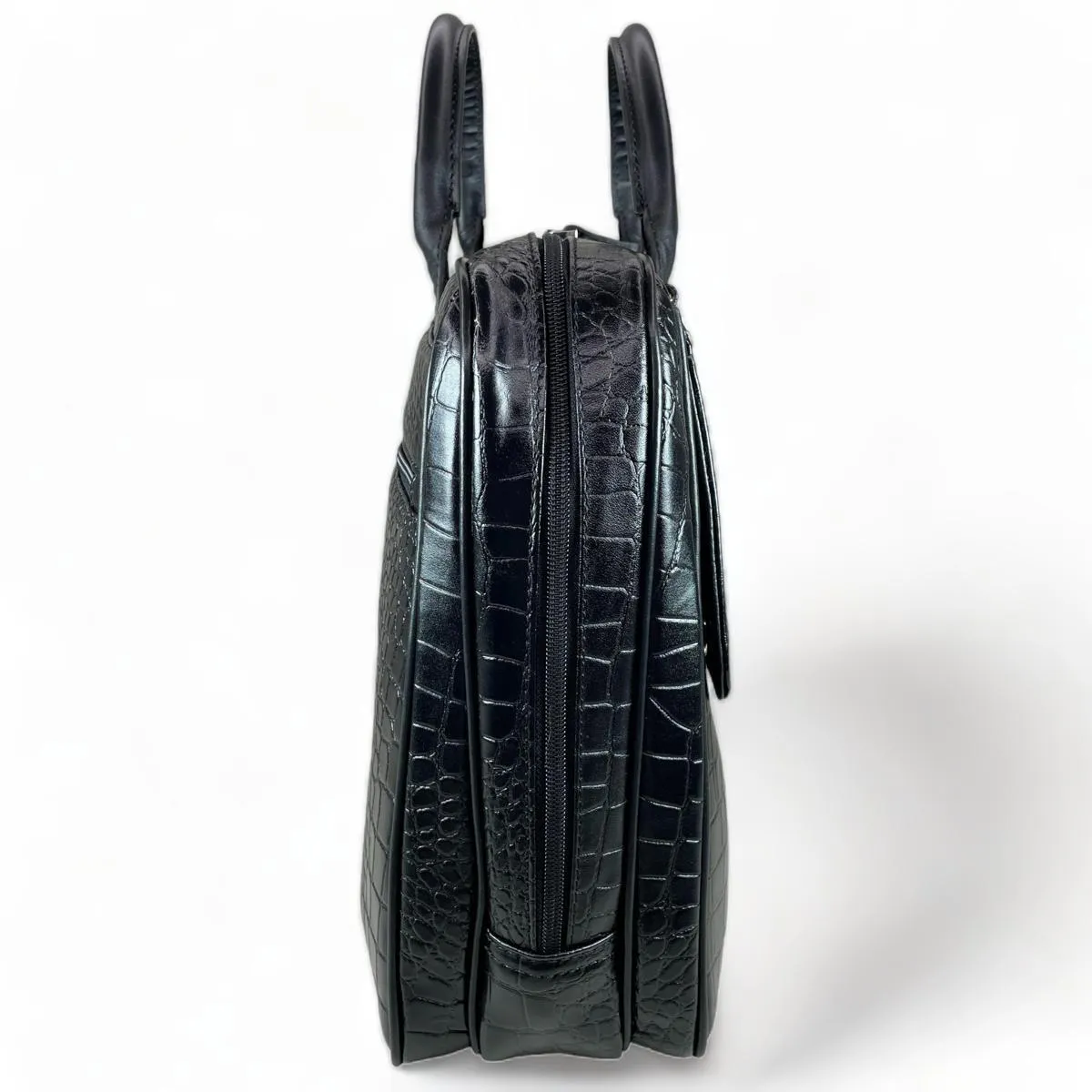 LeatherLuxe - Black Crocodile Style Leather Unisex Bag: Laptop Bag