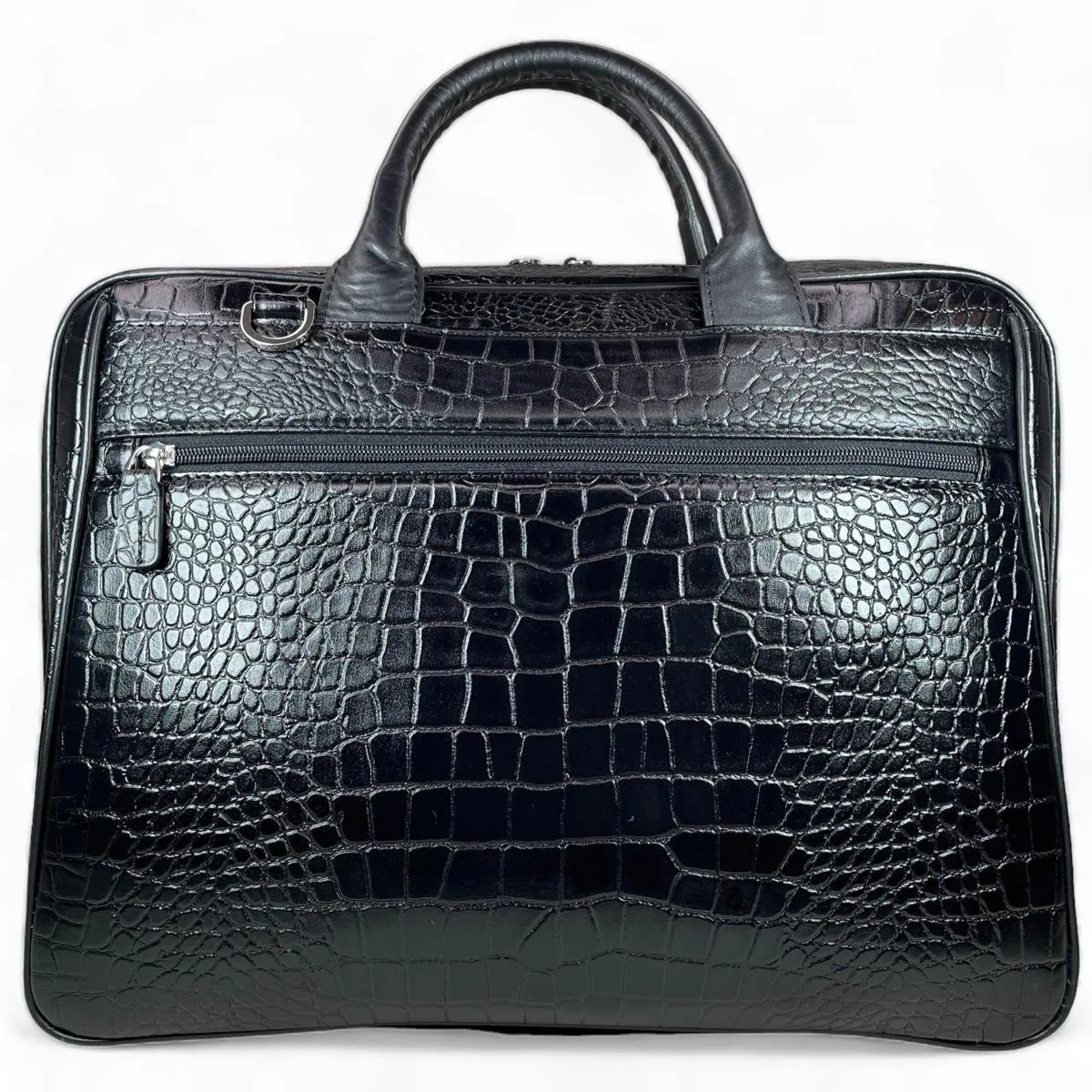 LeatherLuxe - Black Crocodile Style Leather Unisex Bag: Laptop Bag
