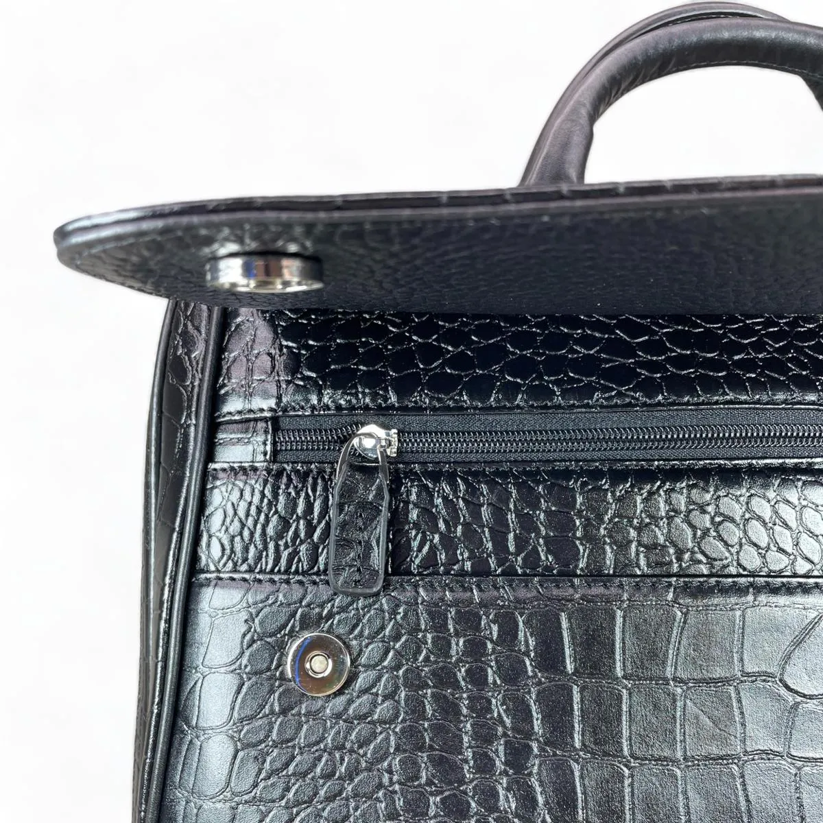 LeatherLuxe - Black Crocodile Style Leather Unisex Bag: Laptop Bag