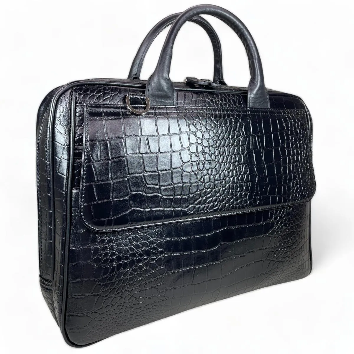 LeatherLuxe - Black Crocodile Style Leather Unisex Bag: Laptop Bag
