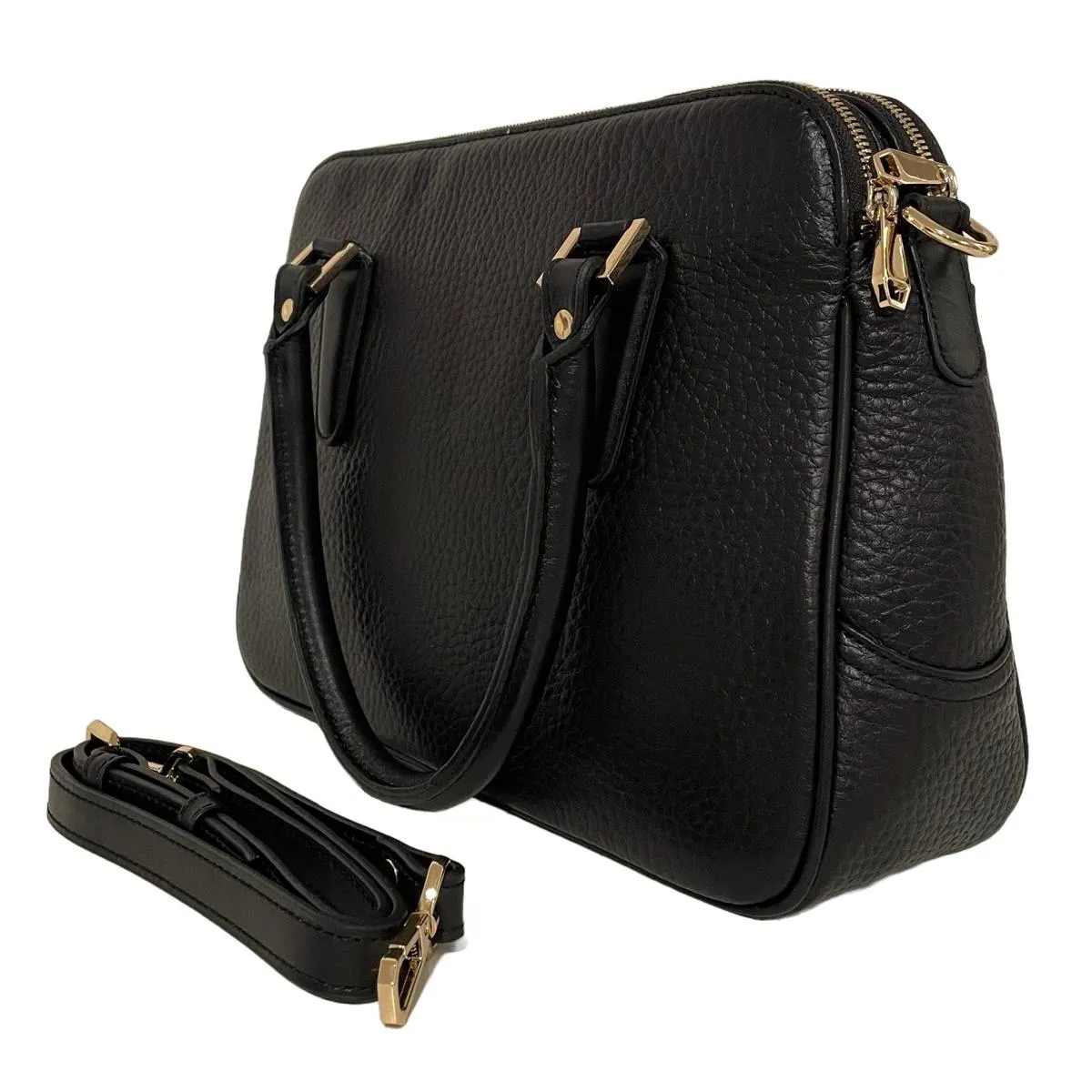 LeatherLuxe - Black Leather Office Bag: Functional Shoulder Bag