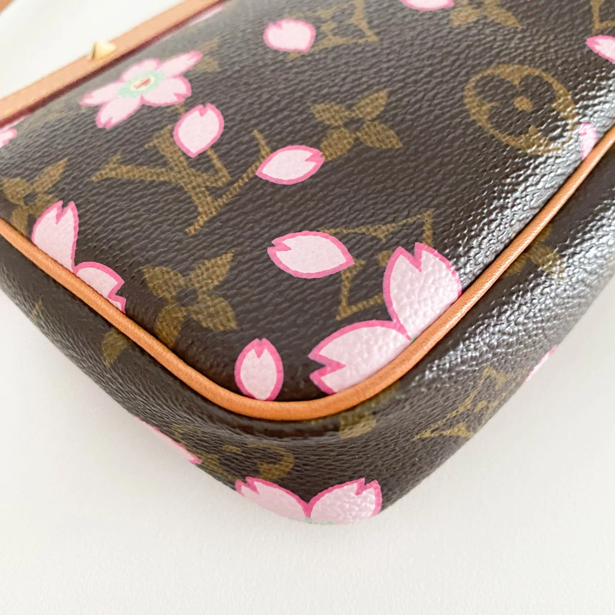 Louis Vuitton x Takashi Murakami 2003 Cherry Blossom Monogram Canvas Pochette Accessoire Mini Shoulder Bag