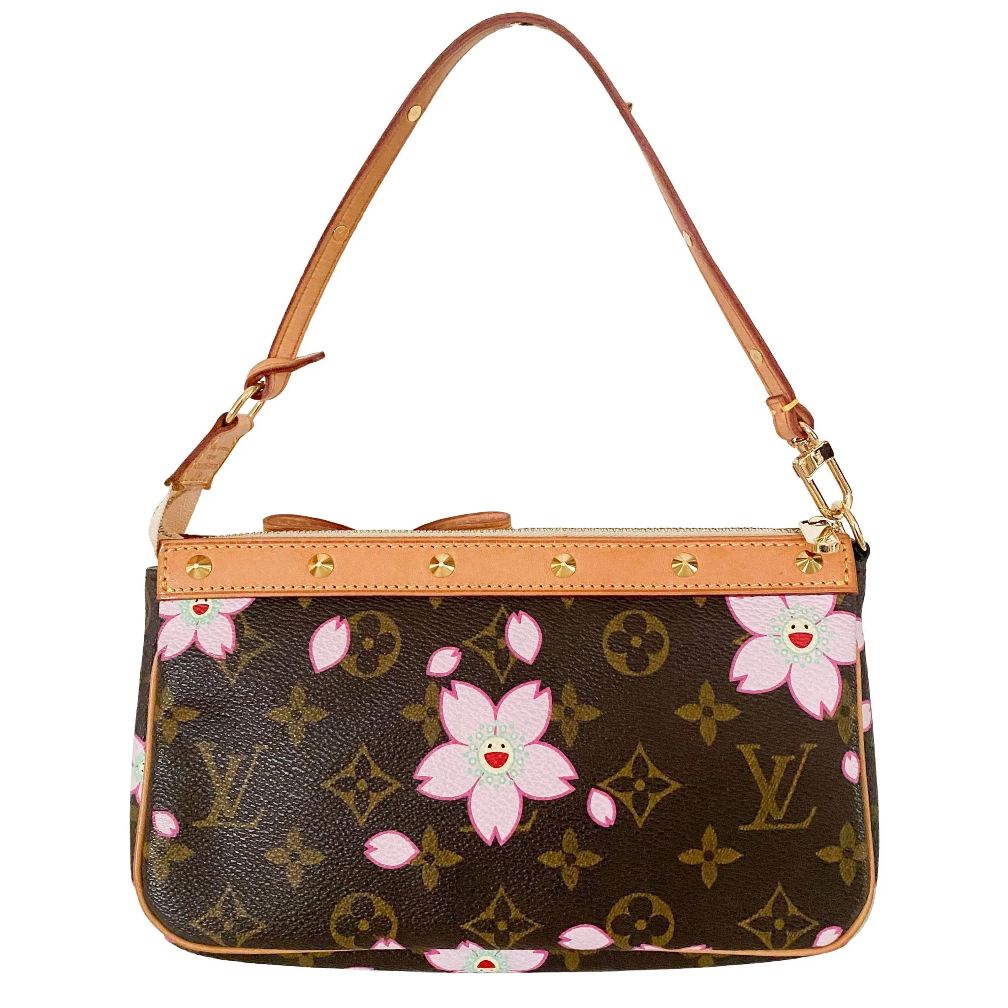 Louis Vuitton x Takashi Murakami 2003 Cherry Blossom Monogram Canvas Pochette Accessoire Mini Shoulder Bag