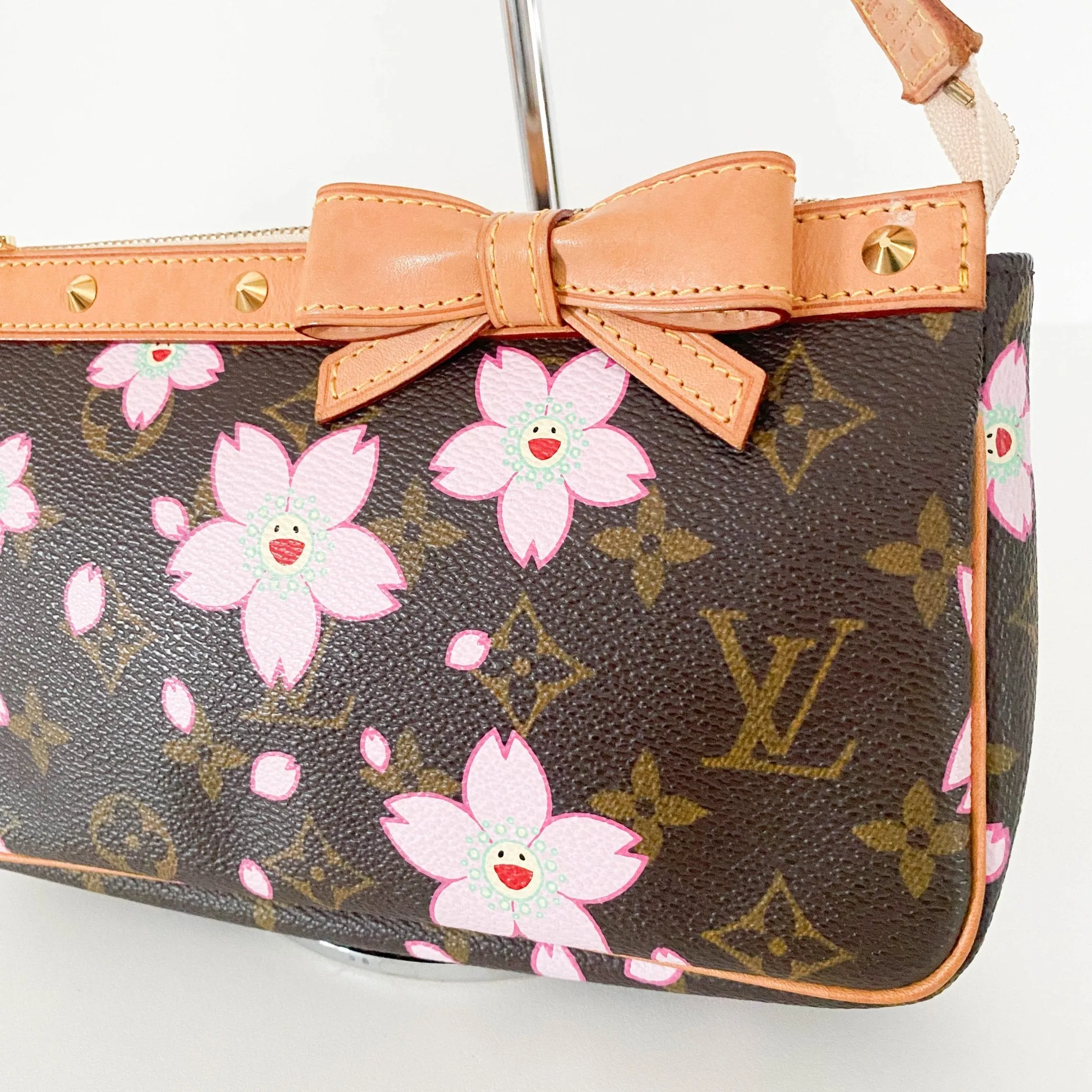 Louis Vuitton x Takashi Murakami 2003 Cherry Blossom Monogram Canvas Pochette Accessoire Mini Shoulder Bag