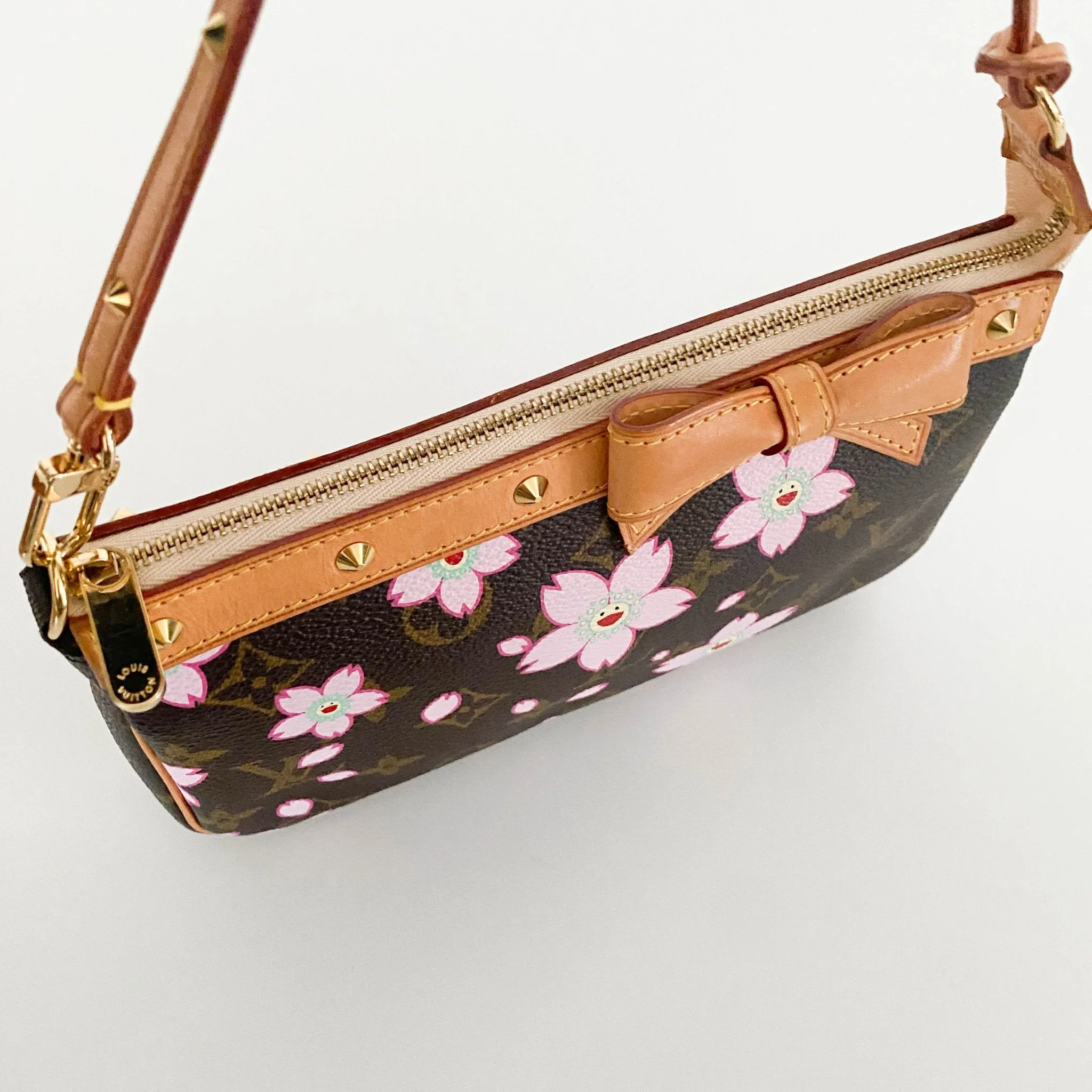 Louis Vuitton x Takashi Murakami 2003 Cherry Blossom Monogram Canvas Pochette Accessoire Mini Shoulder Bag
